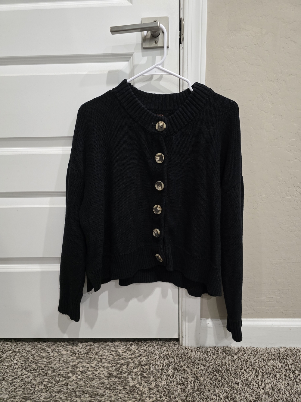 Quince Black Off-the-Shoulder Button Cardigan Sweater
